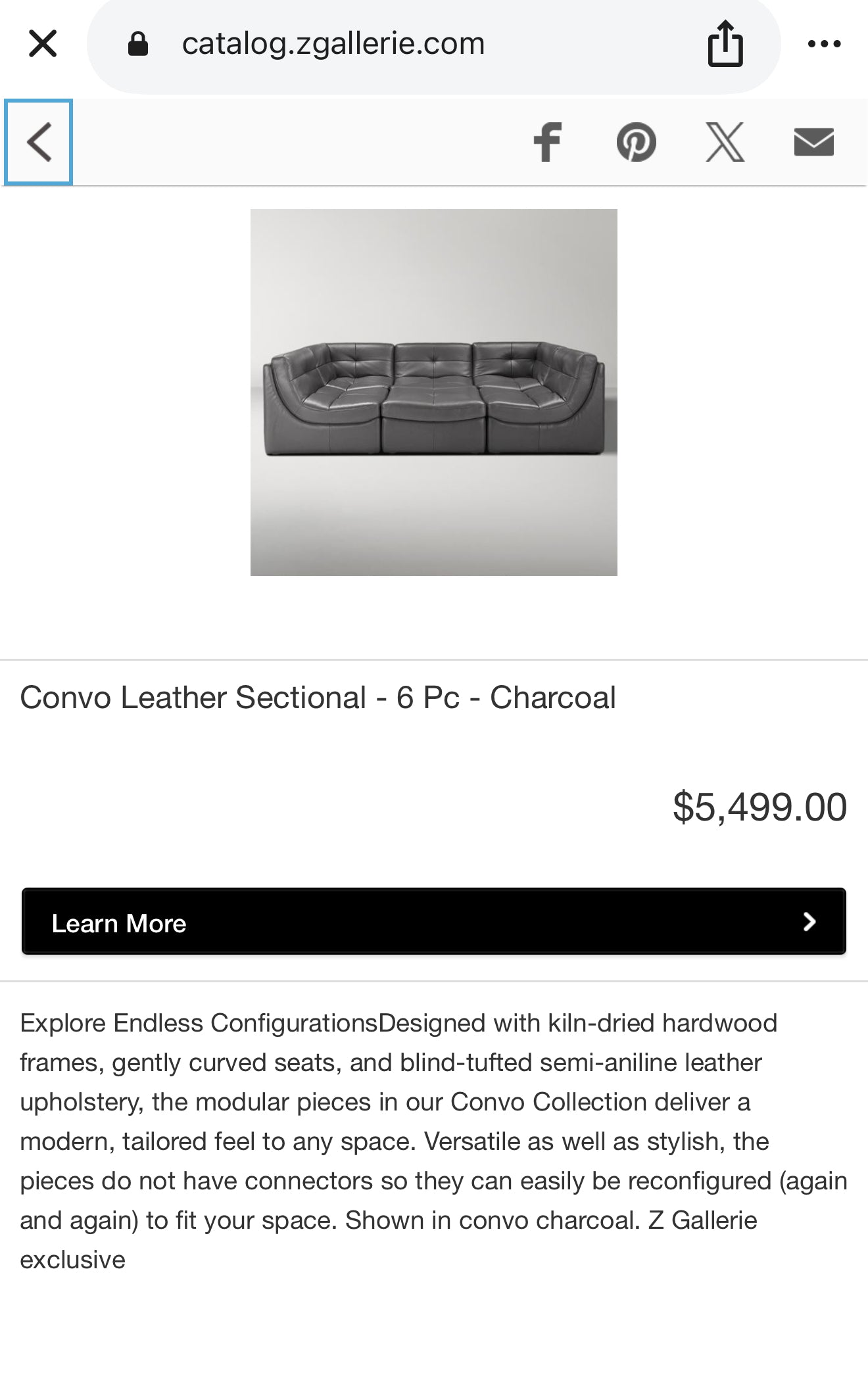Z Gallery Leather Modular Sectional