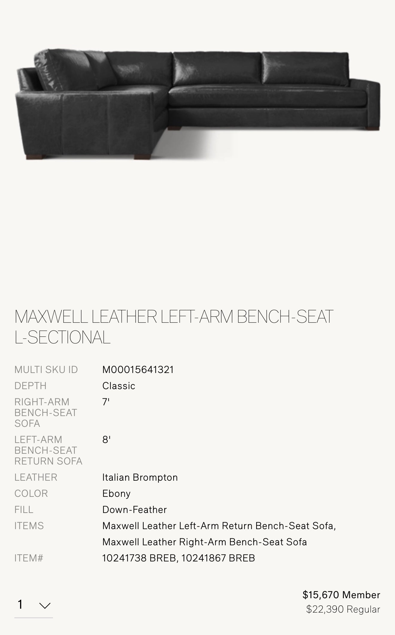 Restoration Hardware Maxwell Leather Sectional - Like New!