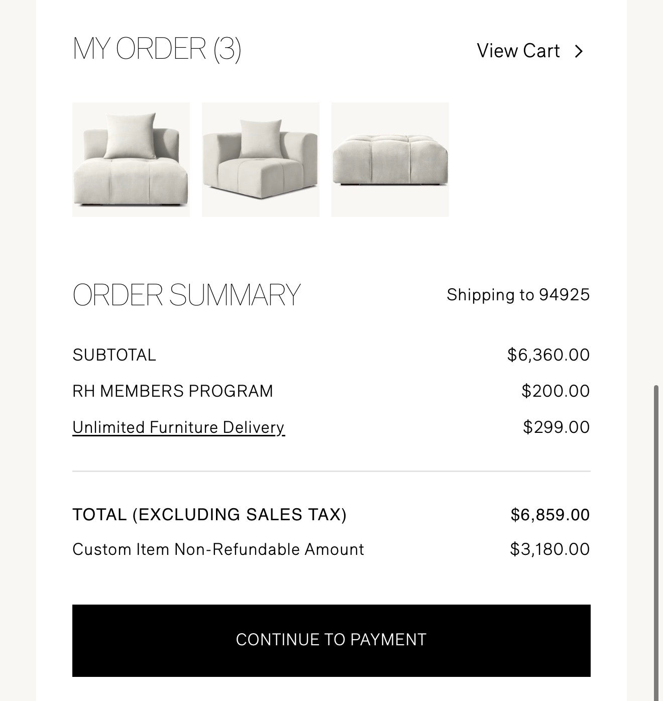 Restoration Hardware Bergen Modular Sofa