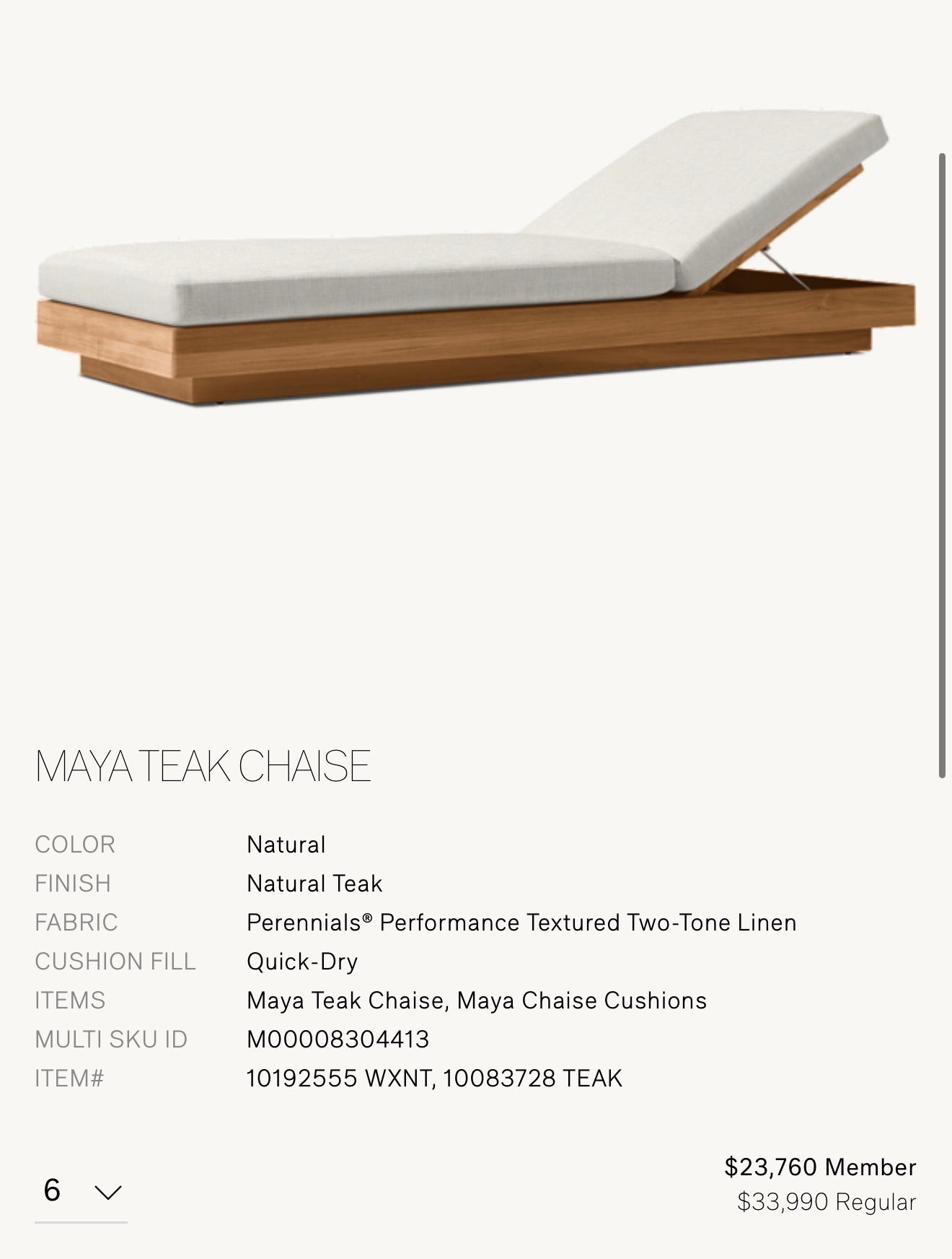 RH Maya Teak Pool Loungers