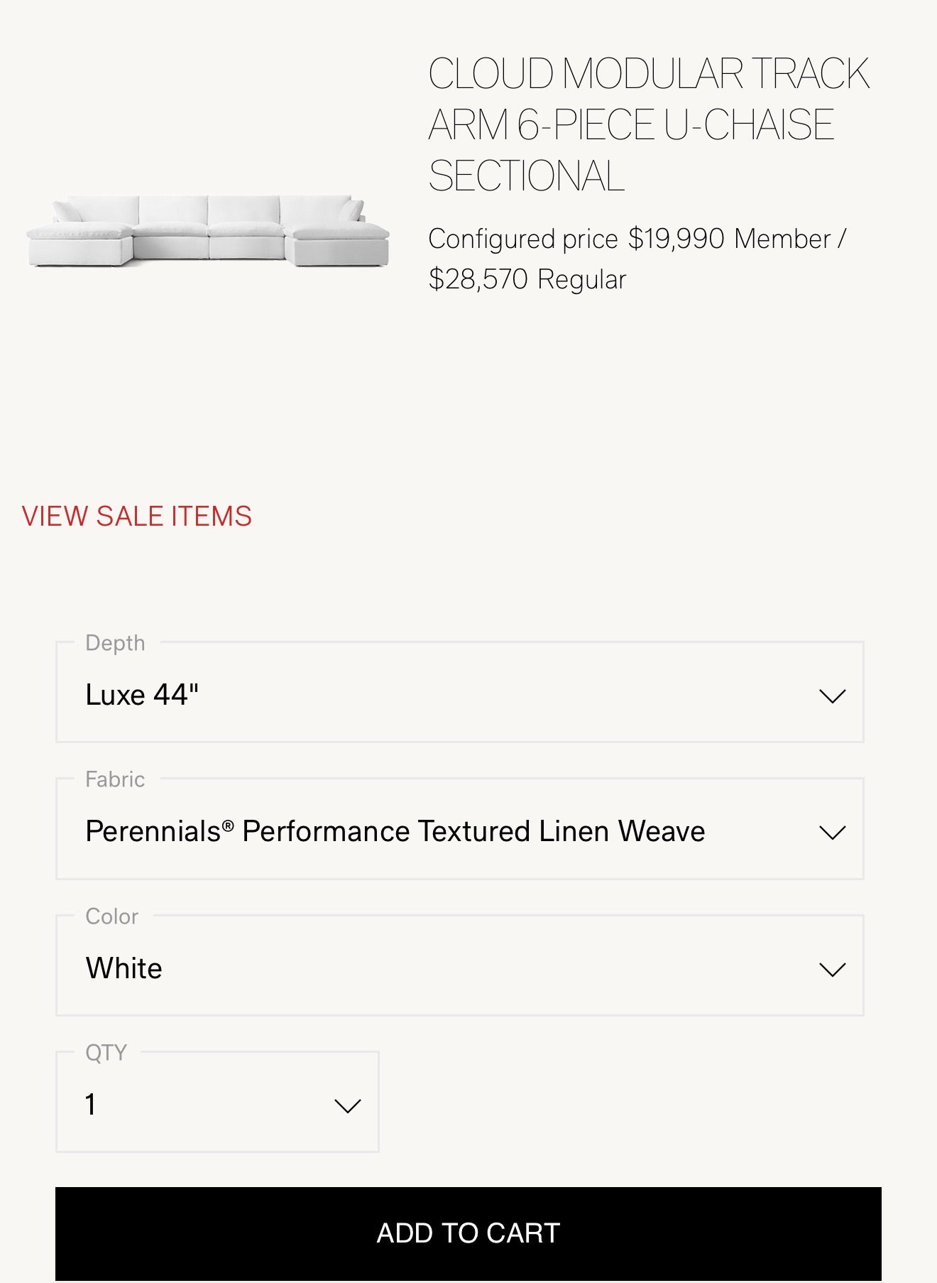 Restoration Hardware Cloud Track arm