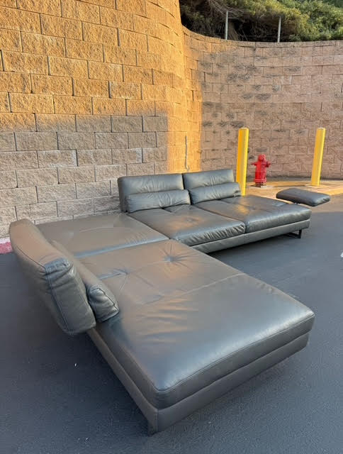 Roche Bobois Scenario Three Piece Gray Leather Sectional