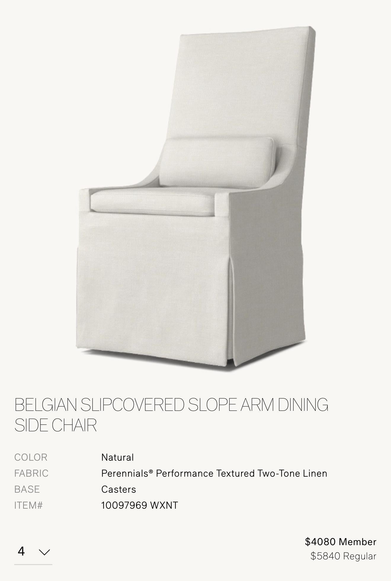 Restoration Hardware Slipcovers Slope Arm Rolling Dining Chairs