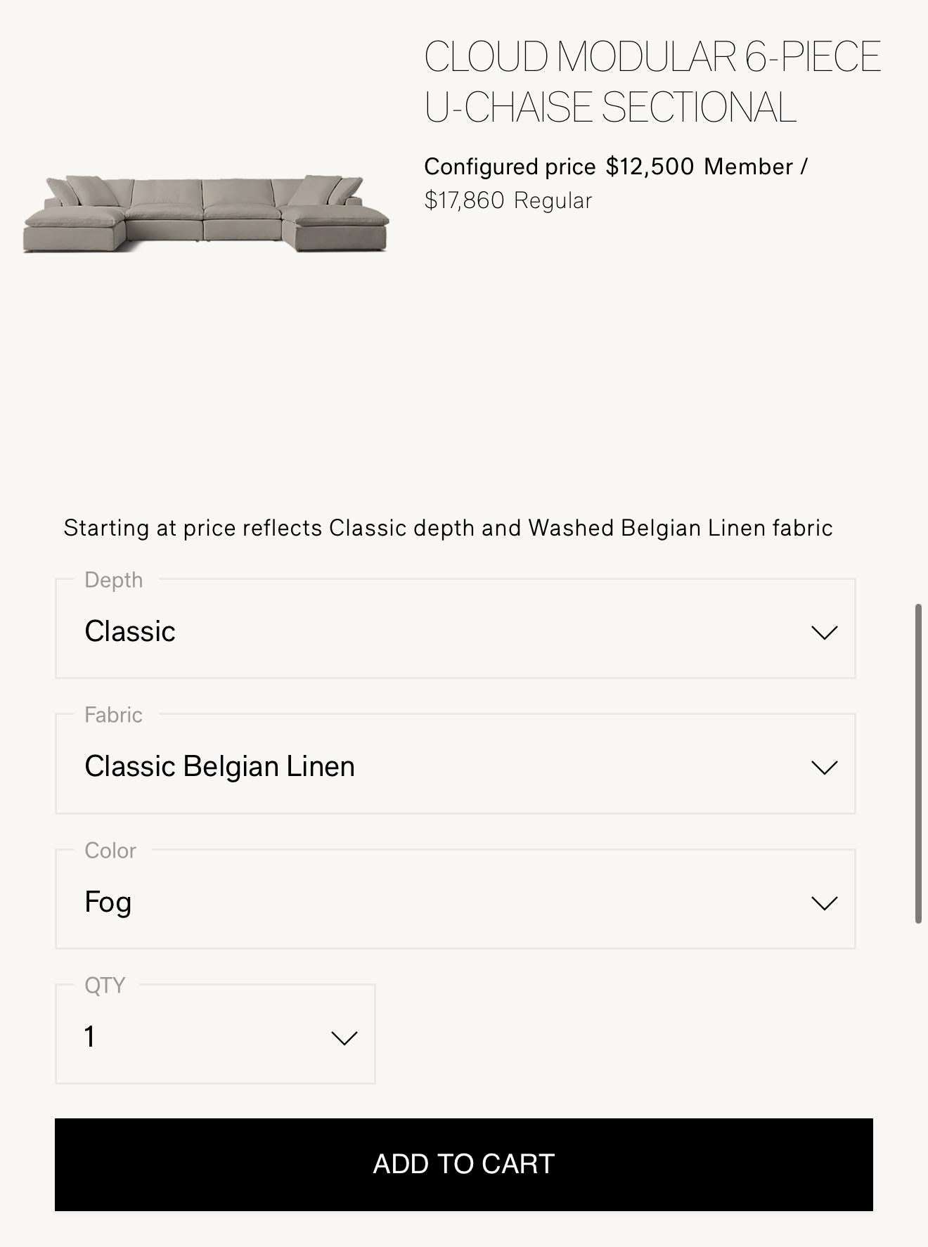 Six Piece Cloud Couch from Restoration Hardware