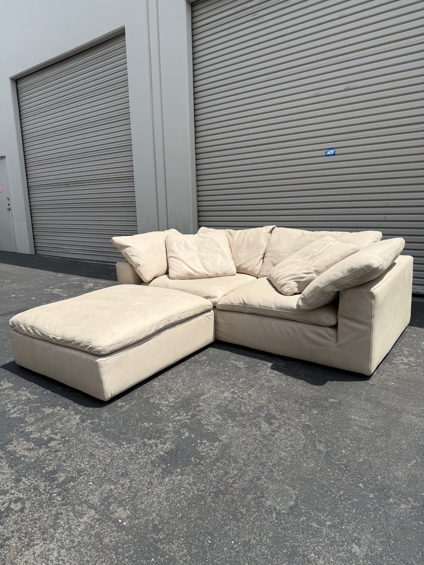 RH Cloud Leather Couch and Ottoman