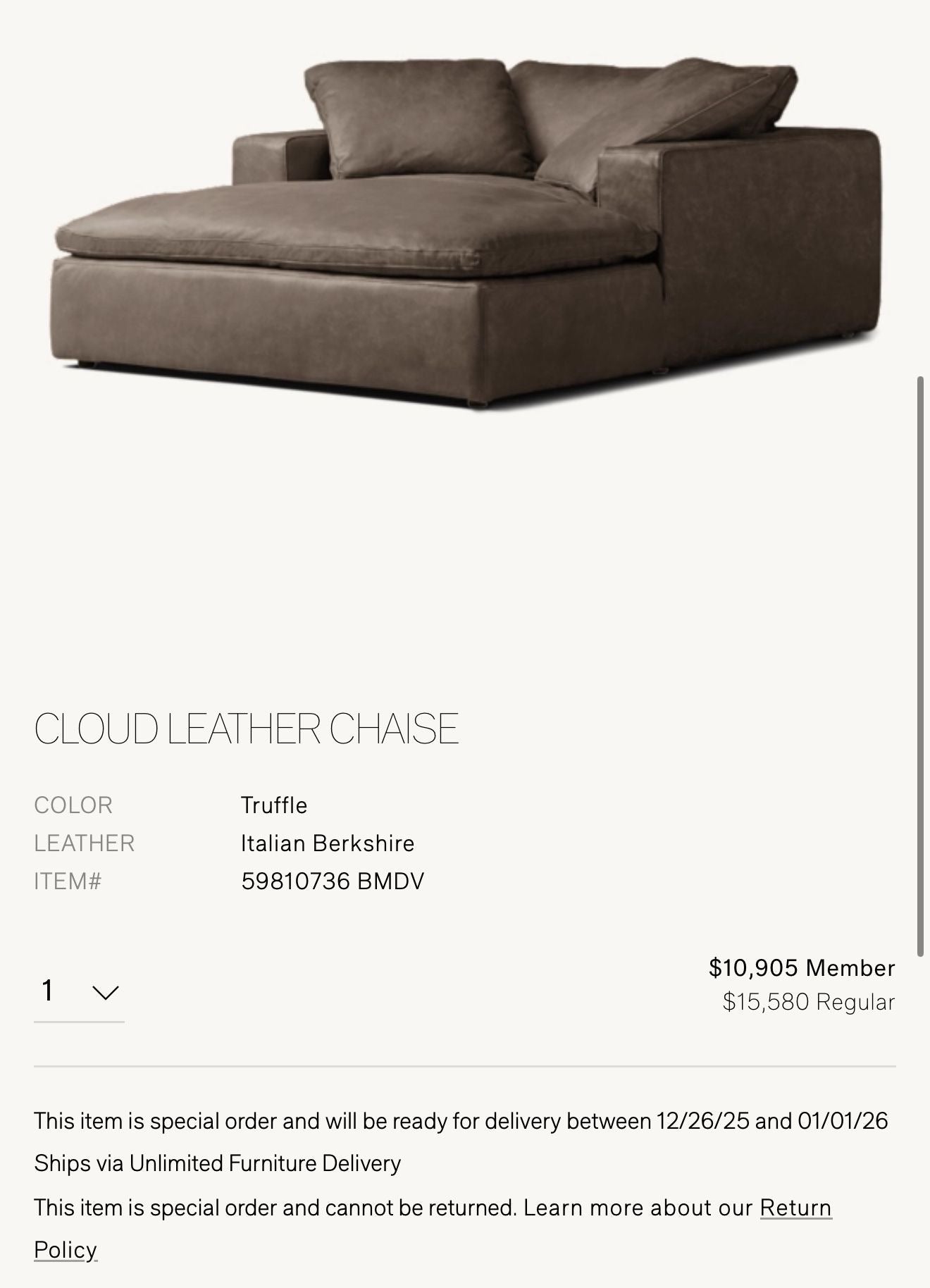 Leather Restoration Hardware Chaise