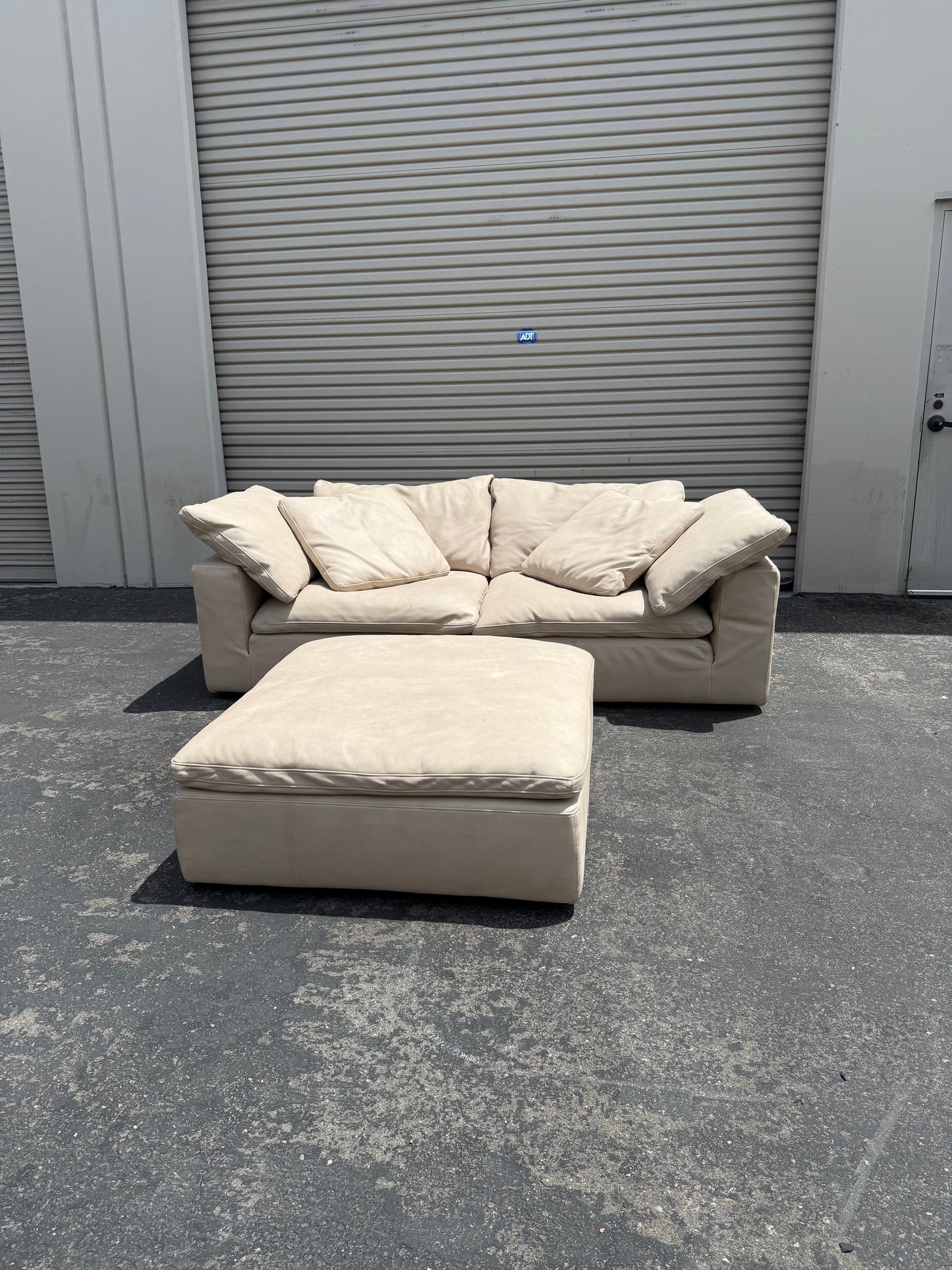 RH Cloud Leather Couch and Ottoman