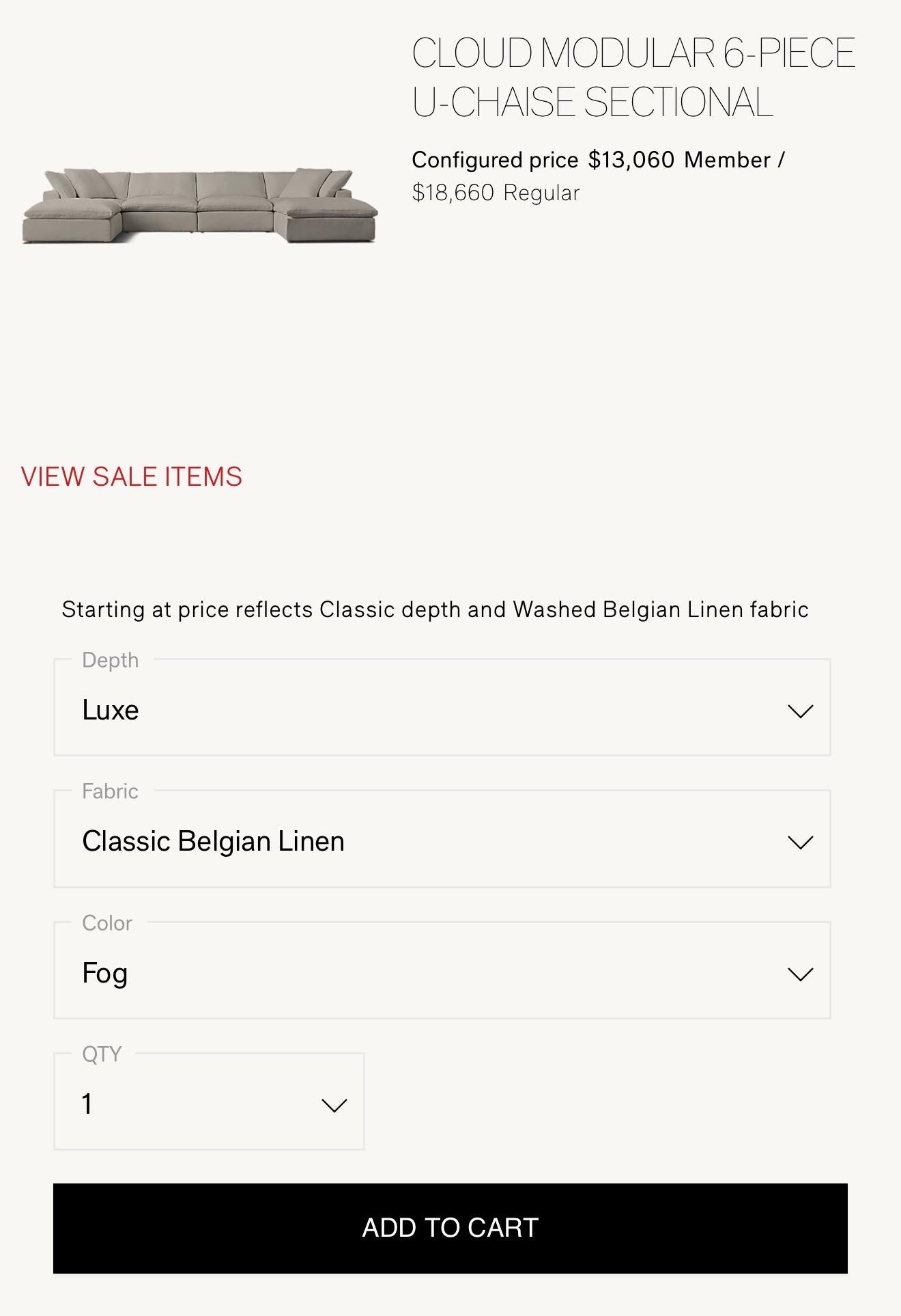 Restoration Hardware Cloud Sectional