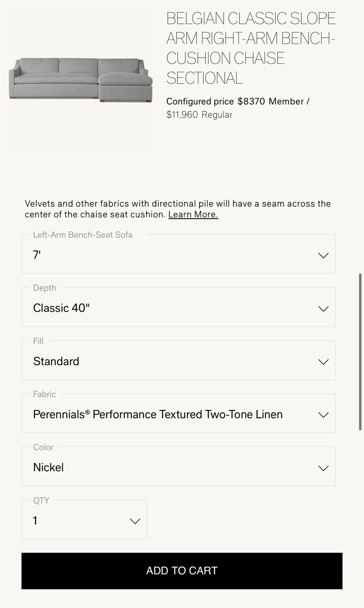 Restoration Hardware Belgian Sectional