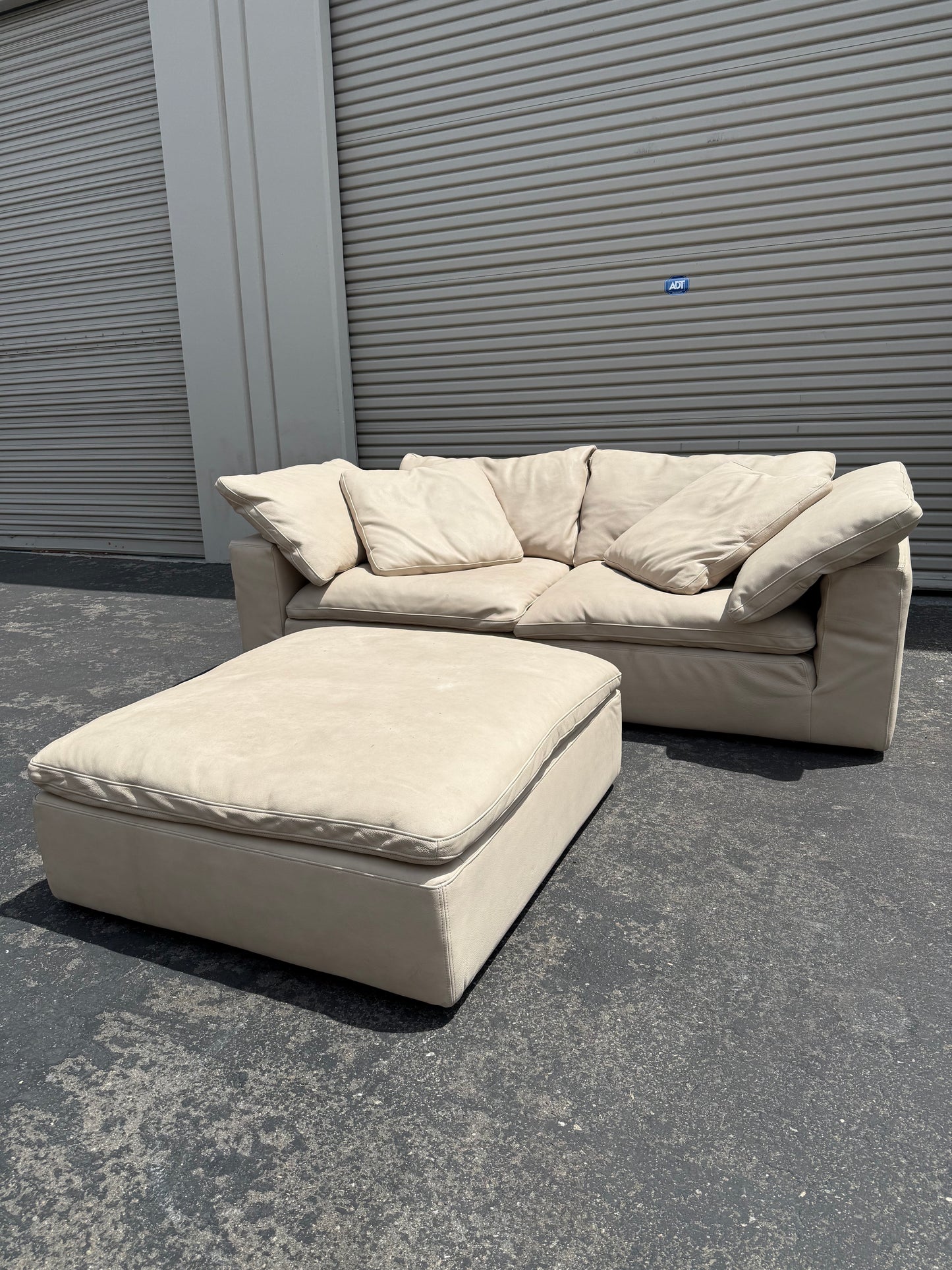 RH Cloud Leather Couch and Ottoman
