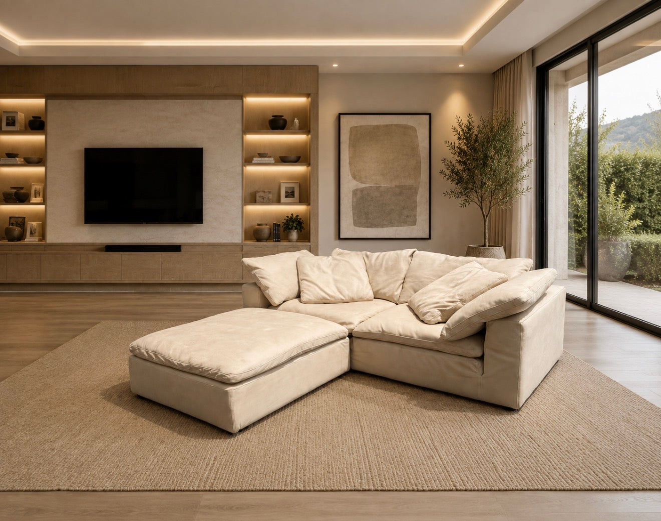 RH Cloud Leather Couch and Ottoman