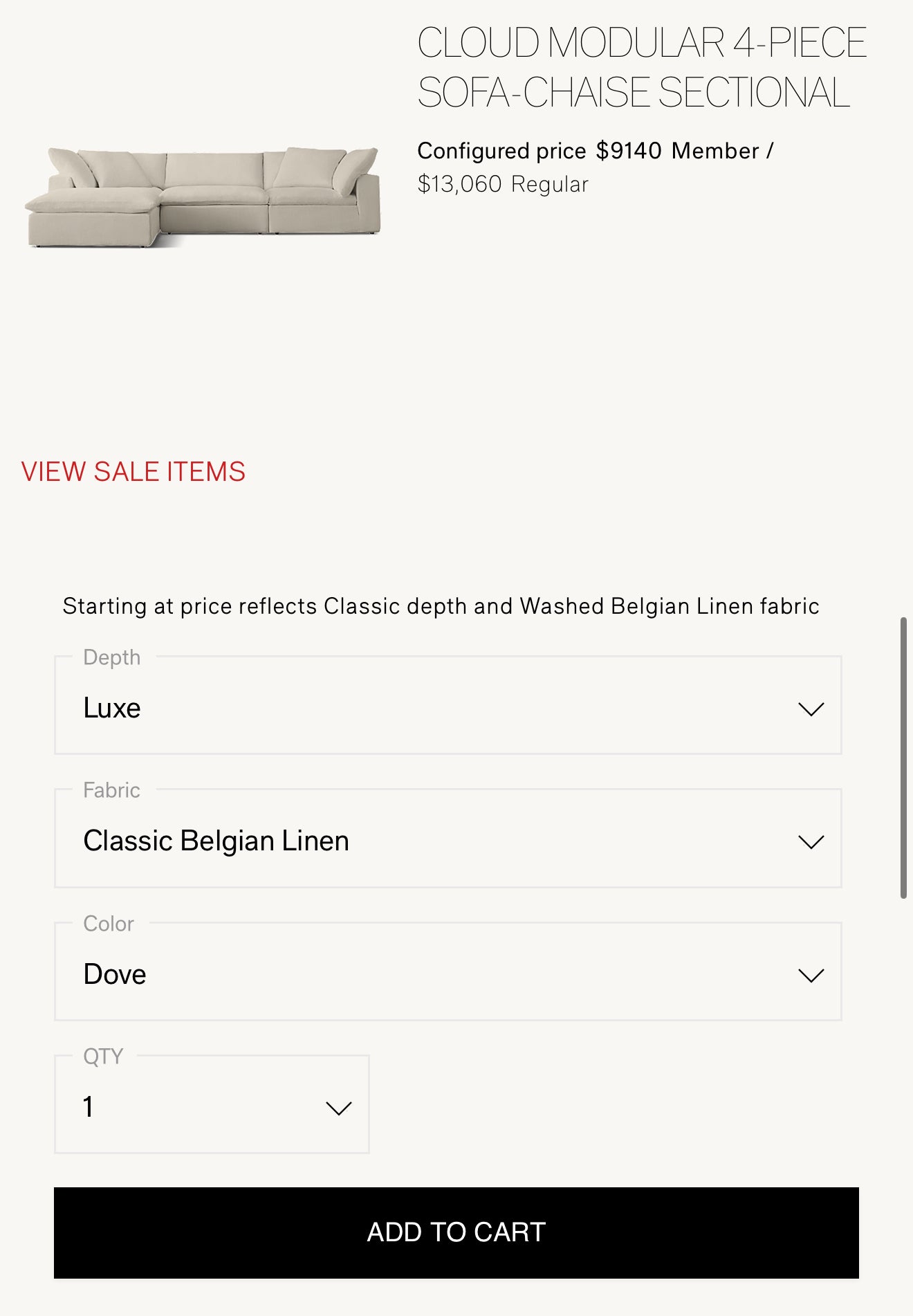 Restoration Hardware Luxe Size Cloud Couch