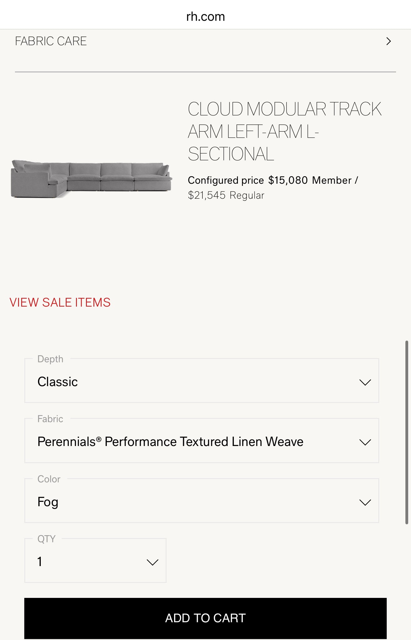 Restoration Hardware Track Arm Cloud