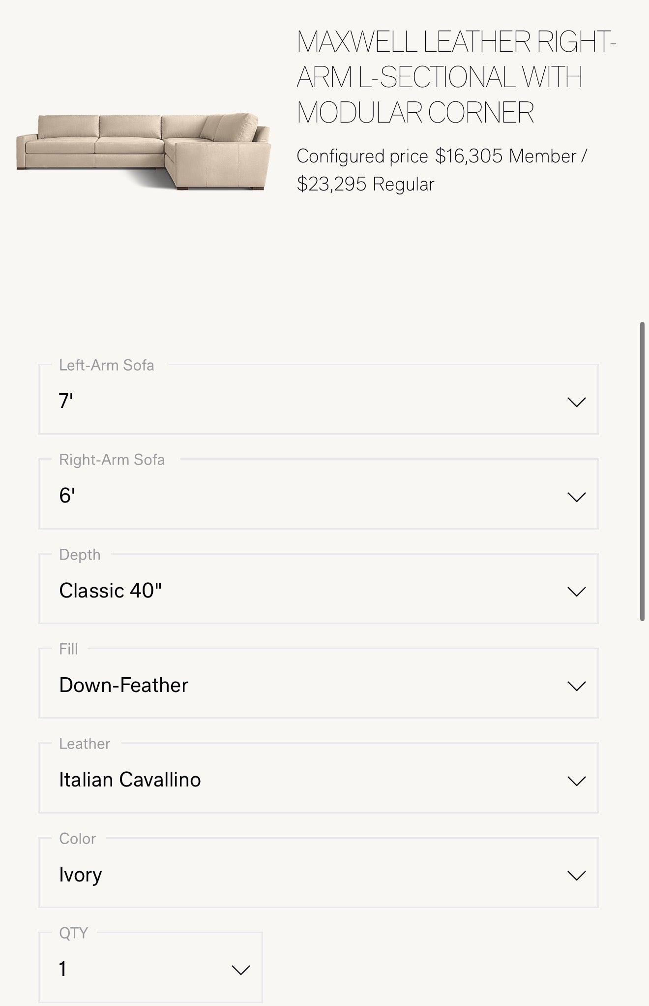 Restoration Hardware Leather Maxwell Sectional