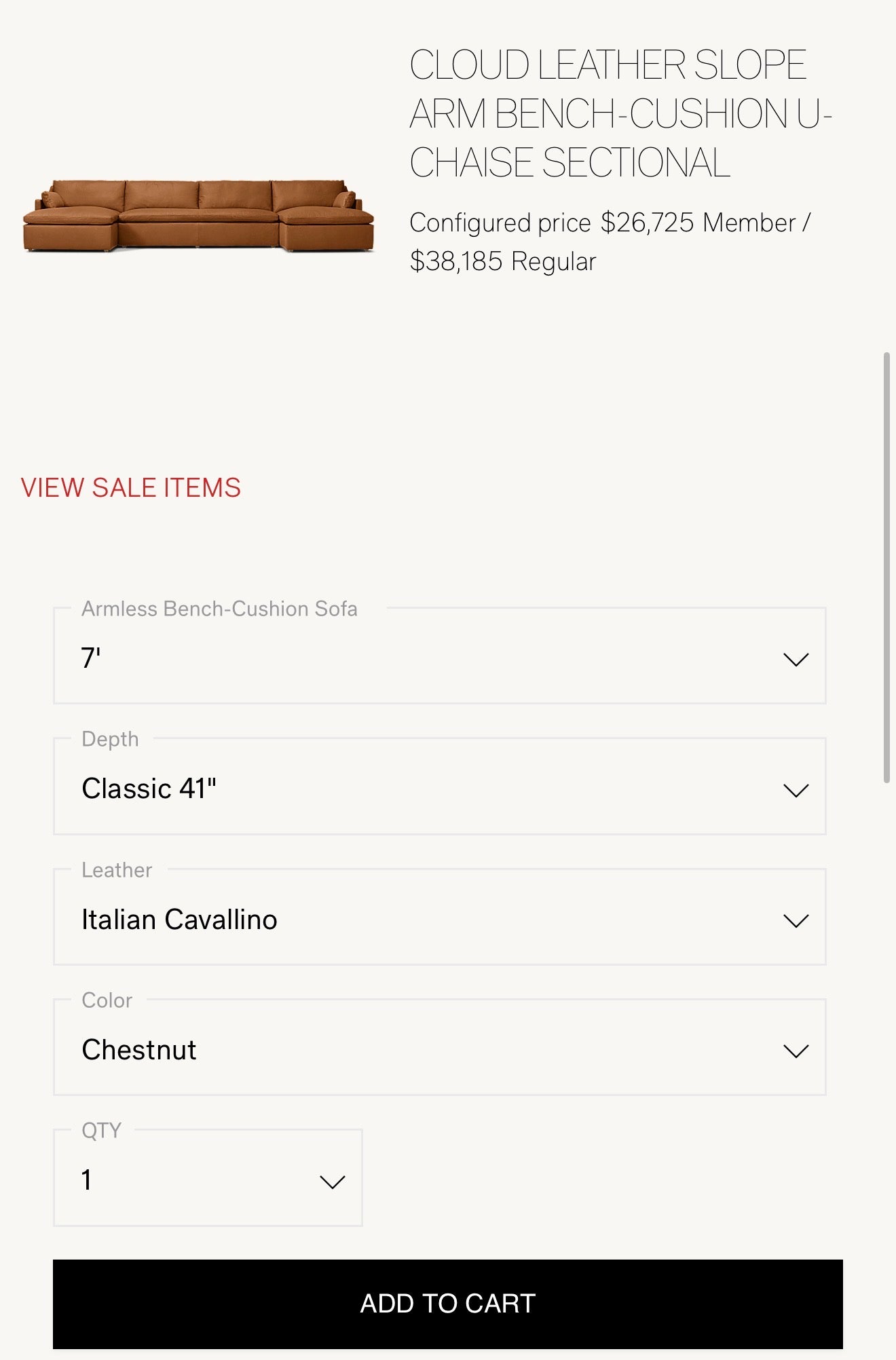 Restoration Hardware Leather Slope Arm