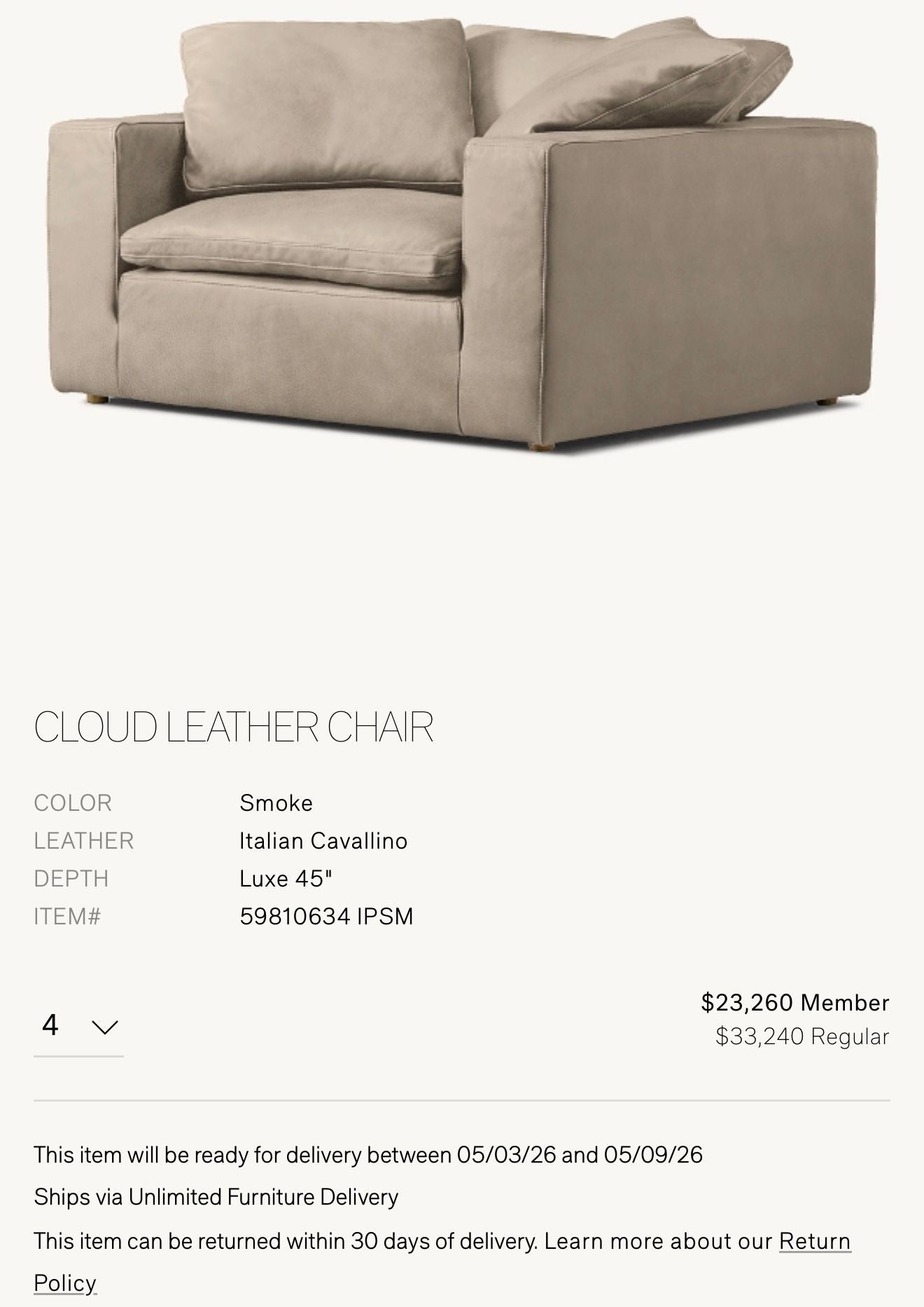 Restoration Hardware Leather Cloud Chairs