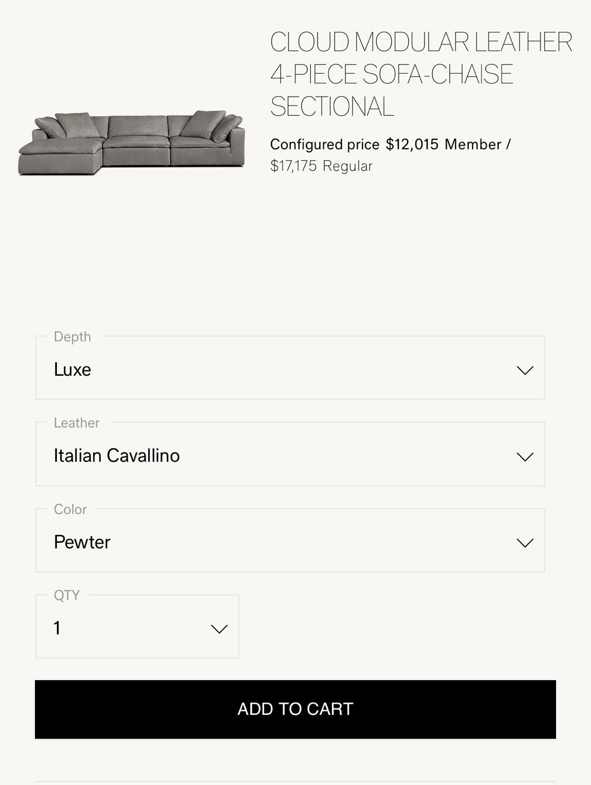 Restoration Hardware Leather Cloud Couch